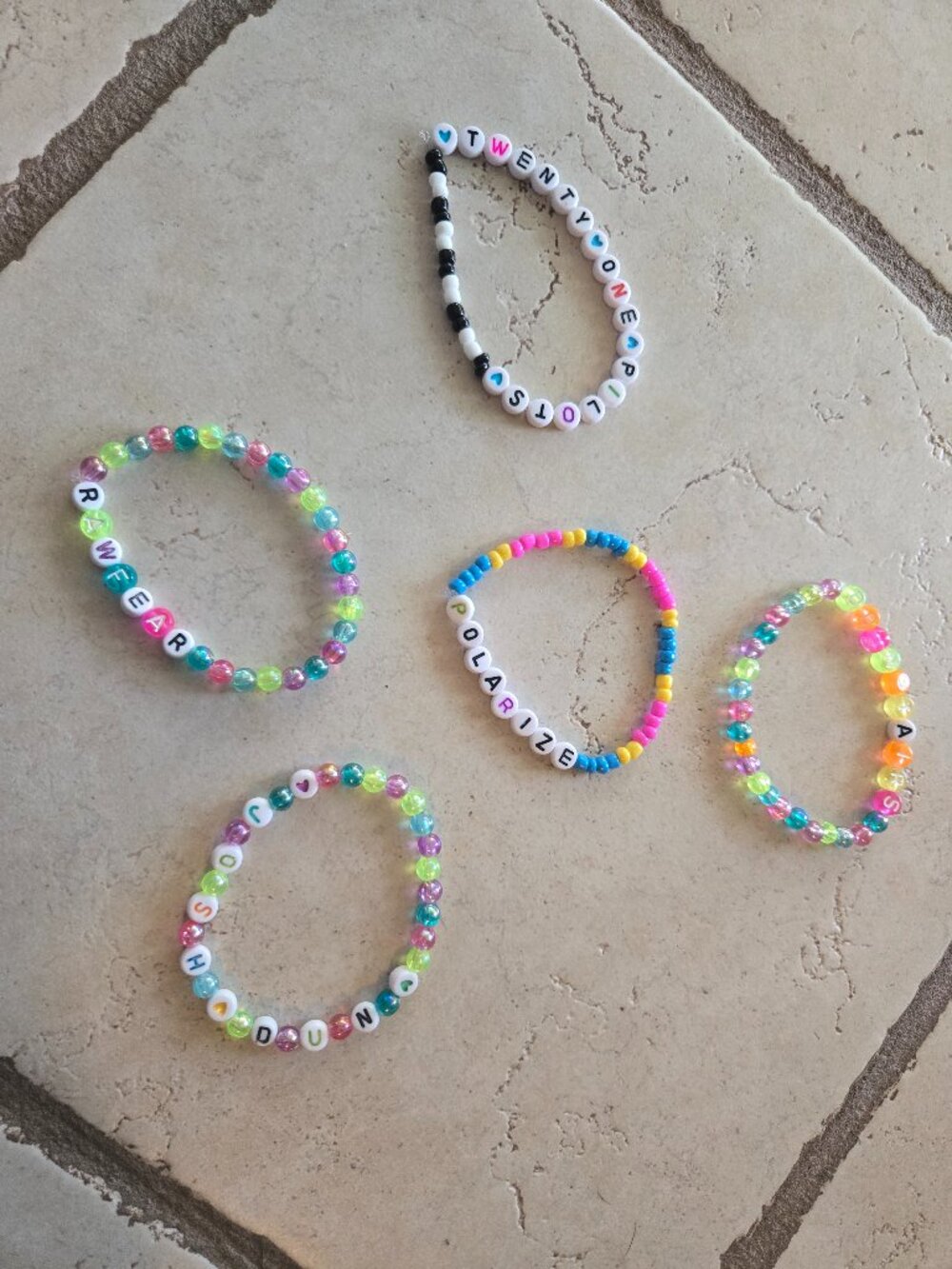 Set of 5 Twenty One Pilots Concert Bracelets - Handmade